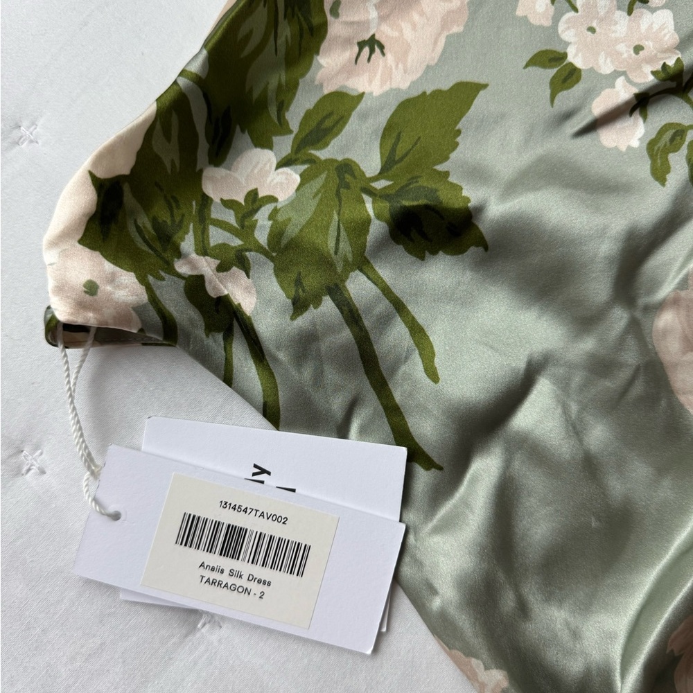 Reformation NWT 2 Anaiis Silk Maxi Dress Open Back Tarragon Green Floral - Picture 10 of 12
